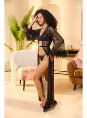 MIDNIGHT GLOW EMBELLISHED ROBE & LINGERIE SET