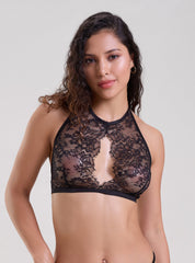 BLACK LACE HALTER NECK BRALETTE