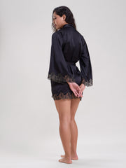 ELLA BLACK ROBE WITH EMBROIDERED SLEEVES