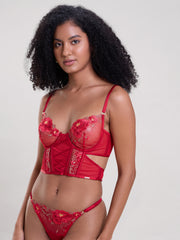 ROSE RED EMBROIDERED LONGLINE BRA